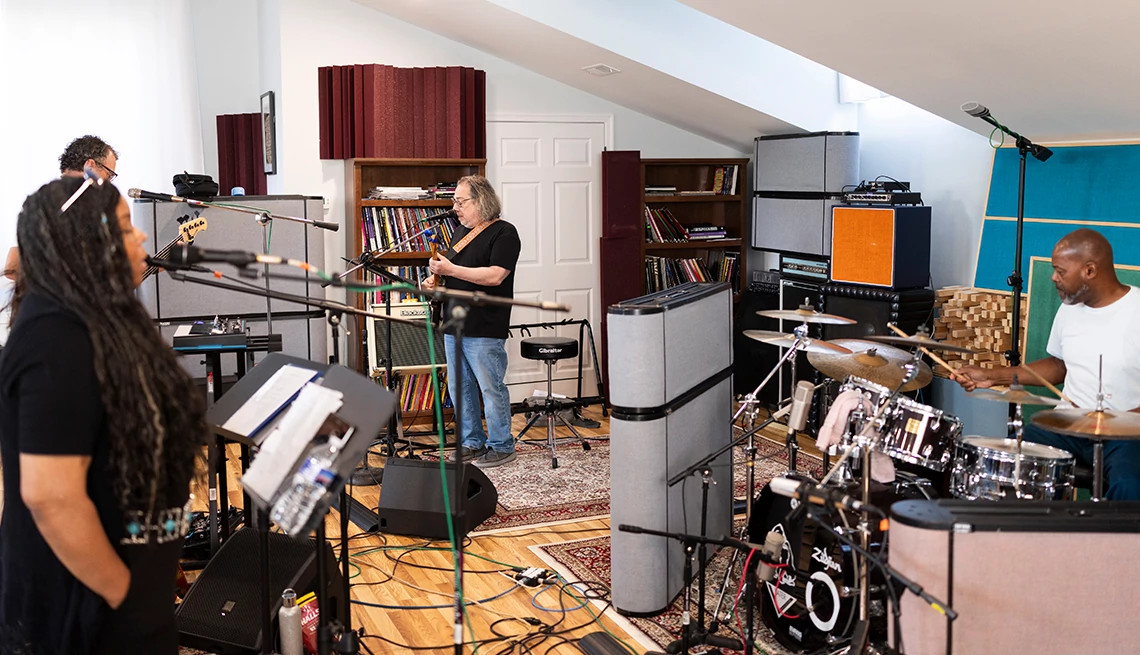 Rosch rehearsing with his band