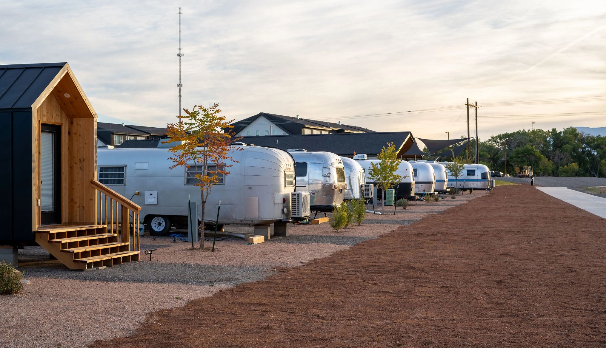 a row of RV trailers at Grand Junction