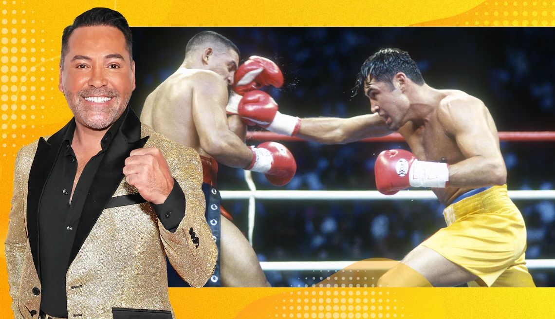 Oscar De La Hoya Oscar De La Hoya boxing against an opponent in a boxing match