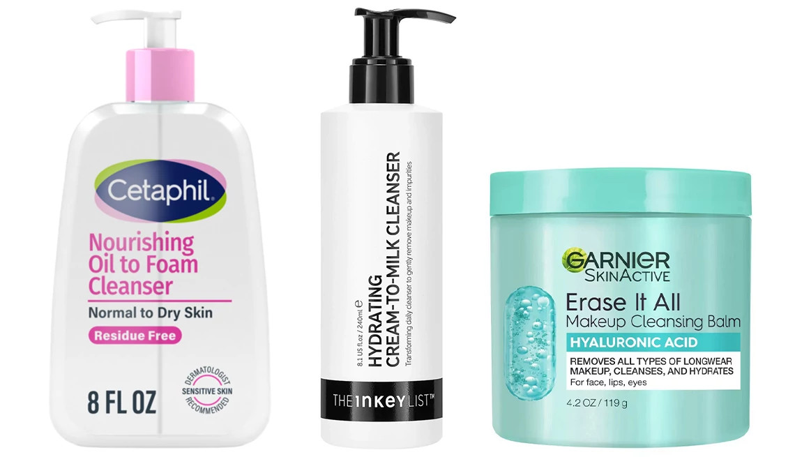 a collage with three different facial cleaners