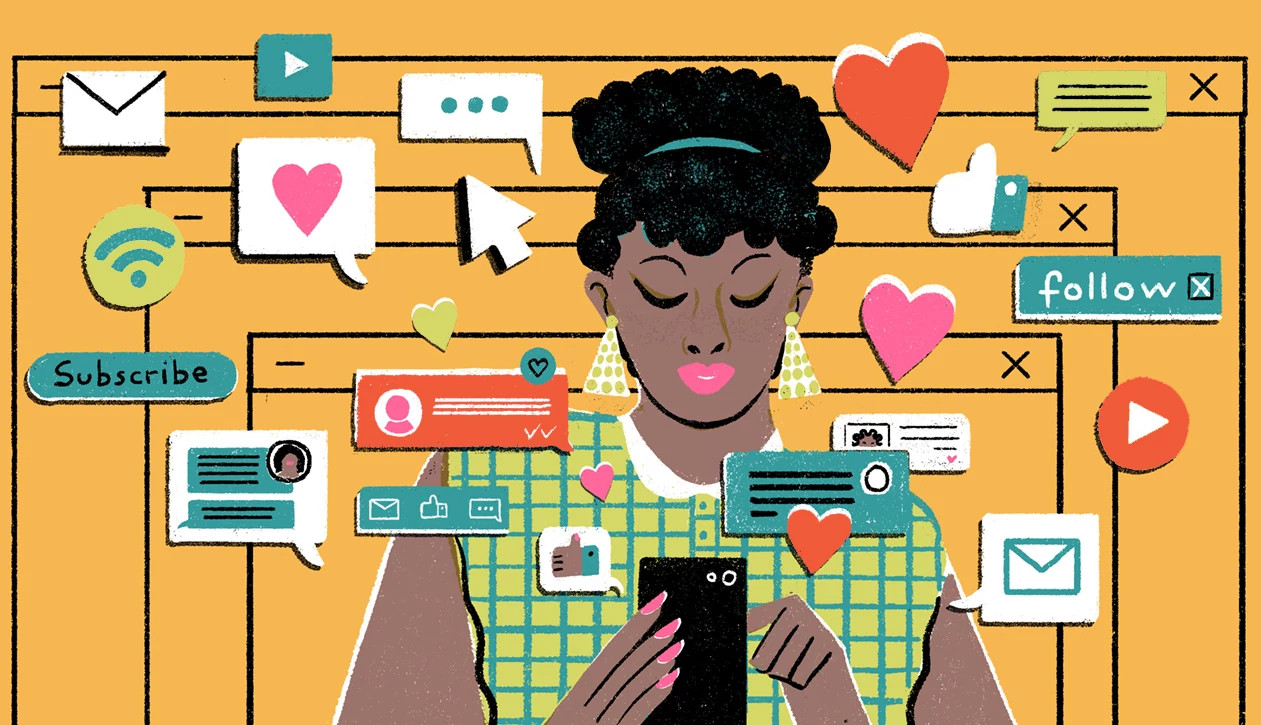 Graphic with a pink background featuring multiple speech bubbles in black, white, and pink shades. Center text reads “Ethels Tell All” in bold black letters, with The Ethel logo and tagline “An AARP Community” displayed below.