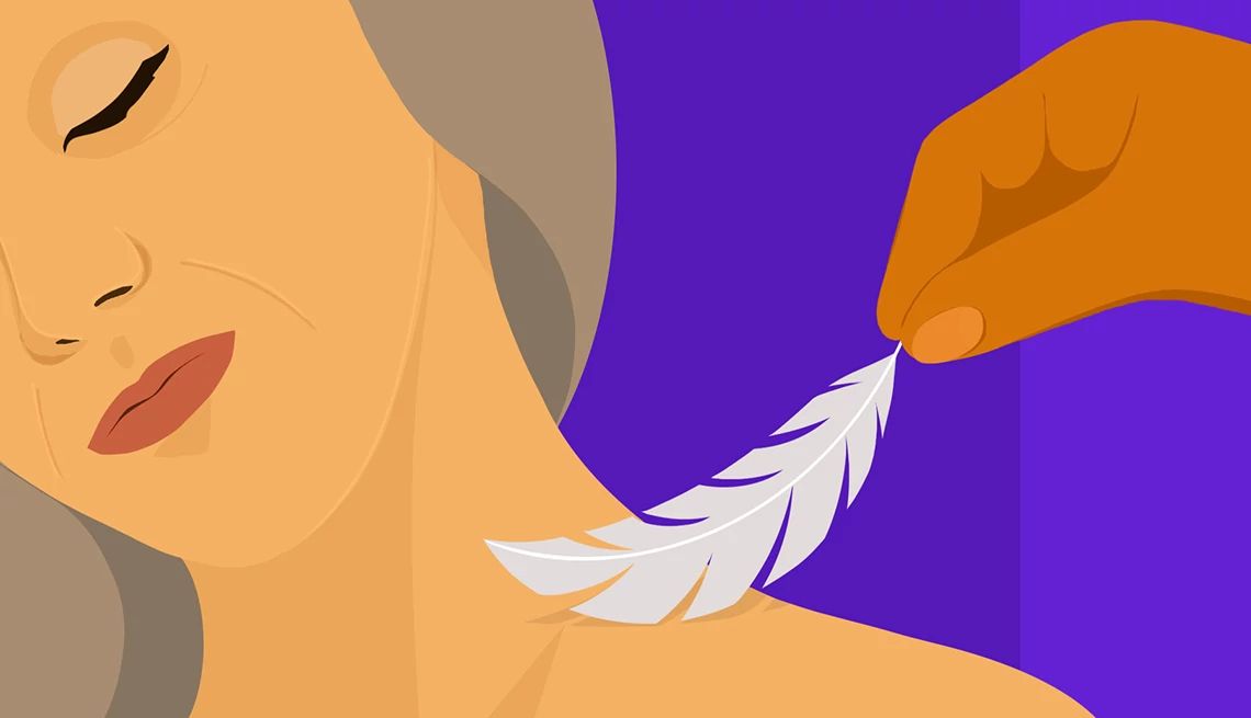 Other Ways to Find Sexual Pleasure a woman getting her neck tickled by a feather