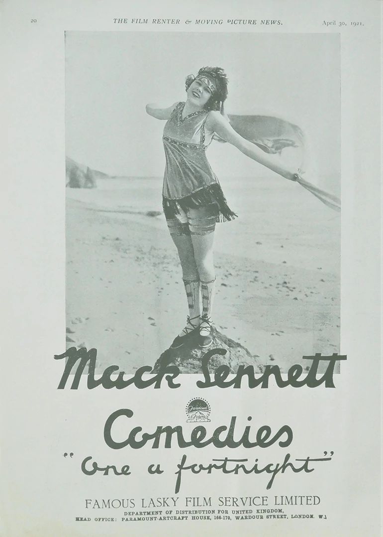 Anuncio publicitario británico de 1921 de "One a Fortnight", de Mack Sennett Comedies. 