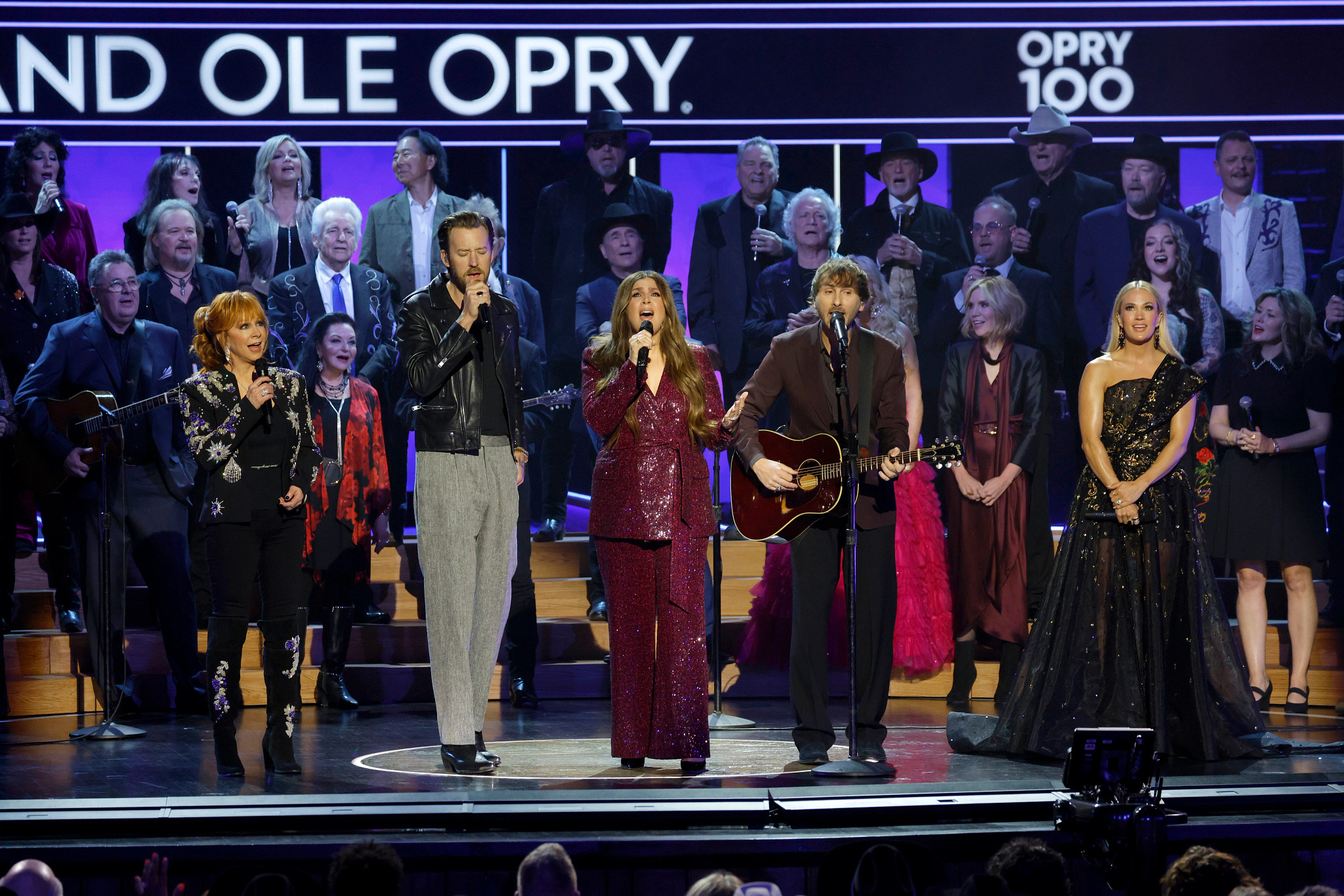 Reba McEntire, Charles Kelley, Hillary Scott and Dave Haywood of Lady A, and Carrie Underwood