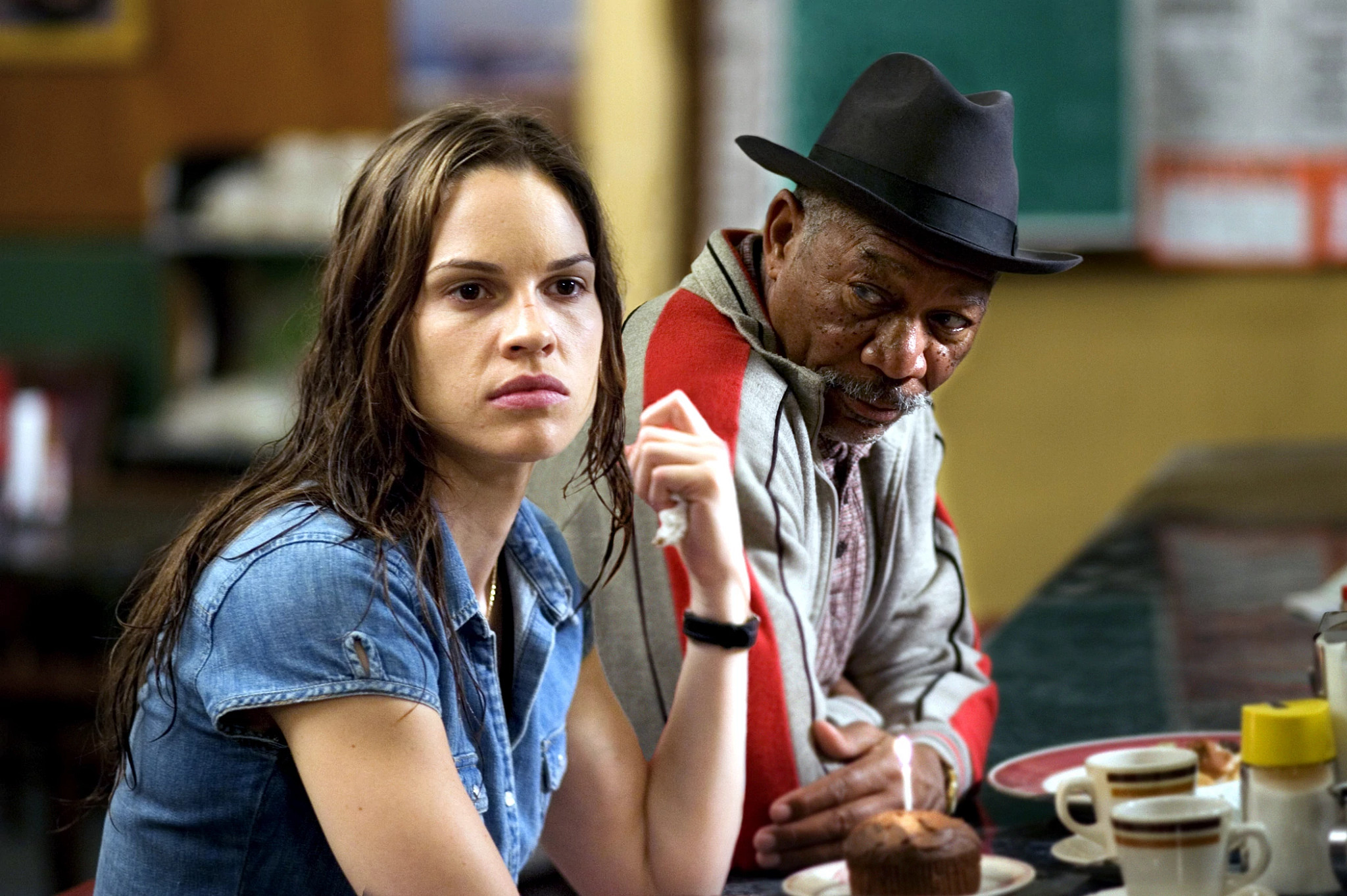 morgan freeman and hillary swank in a scene from million dollar baby