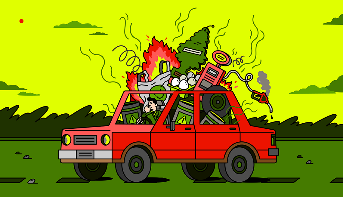 a car stuffed with different odor-producing materials