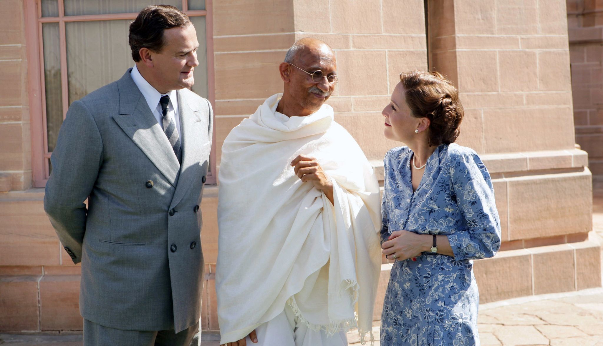 Hugh Bonneville Reflects on ‘Downton Abbey’ hugh bonneville, neeraj kabi and gillian anderson in a scene from viceroy's house