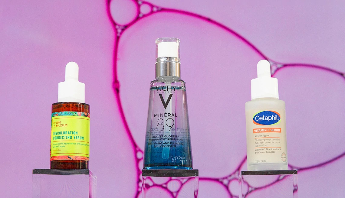 a collage with facial serums