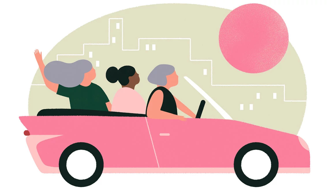 Icon showing two pink figures holding hands with a green heart above and blue speech bubbles on a beige background.