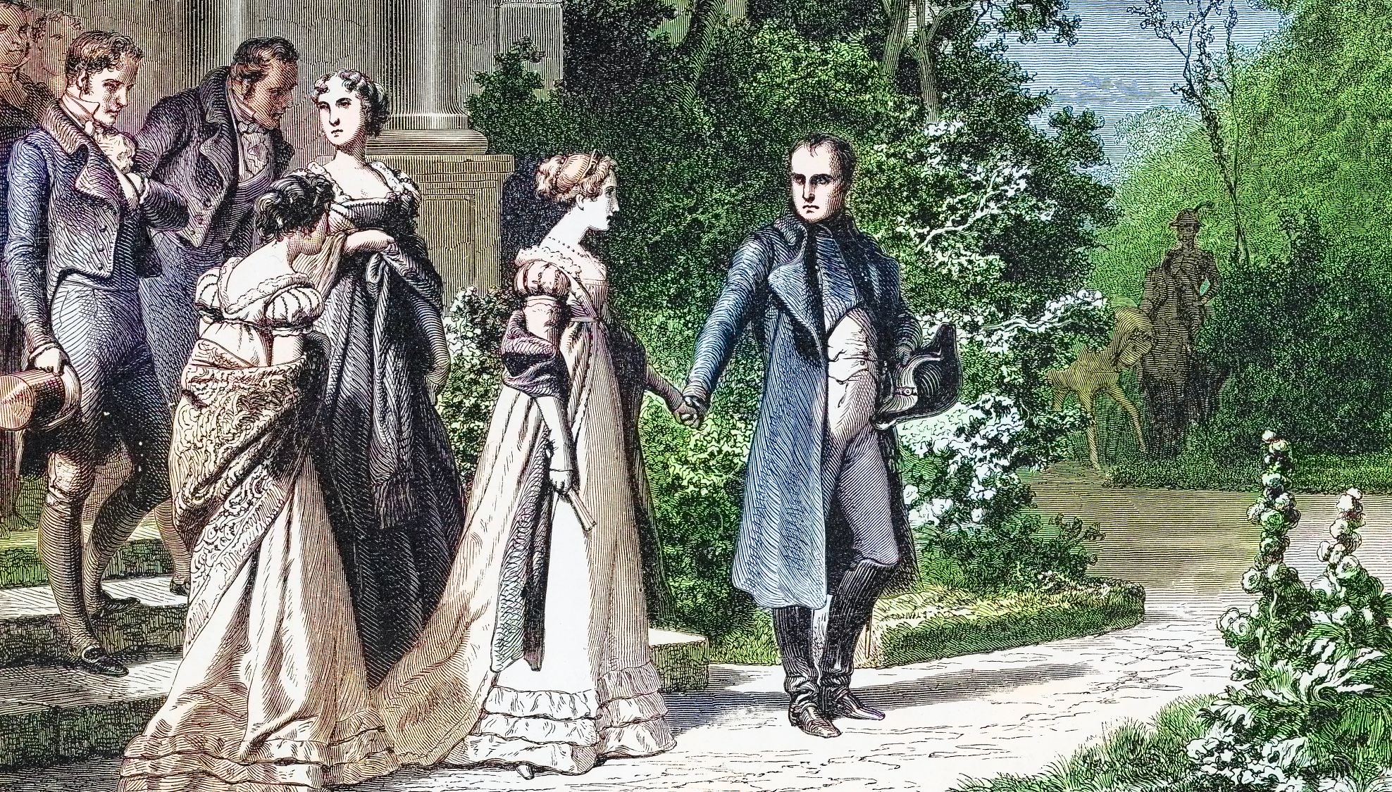 Dibujo de Napoleón y otros en el castillo de Malmaison