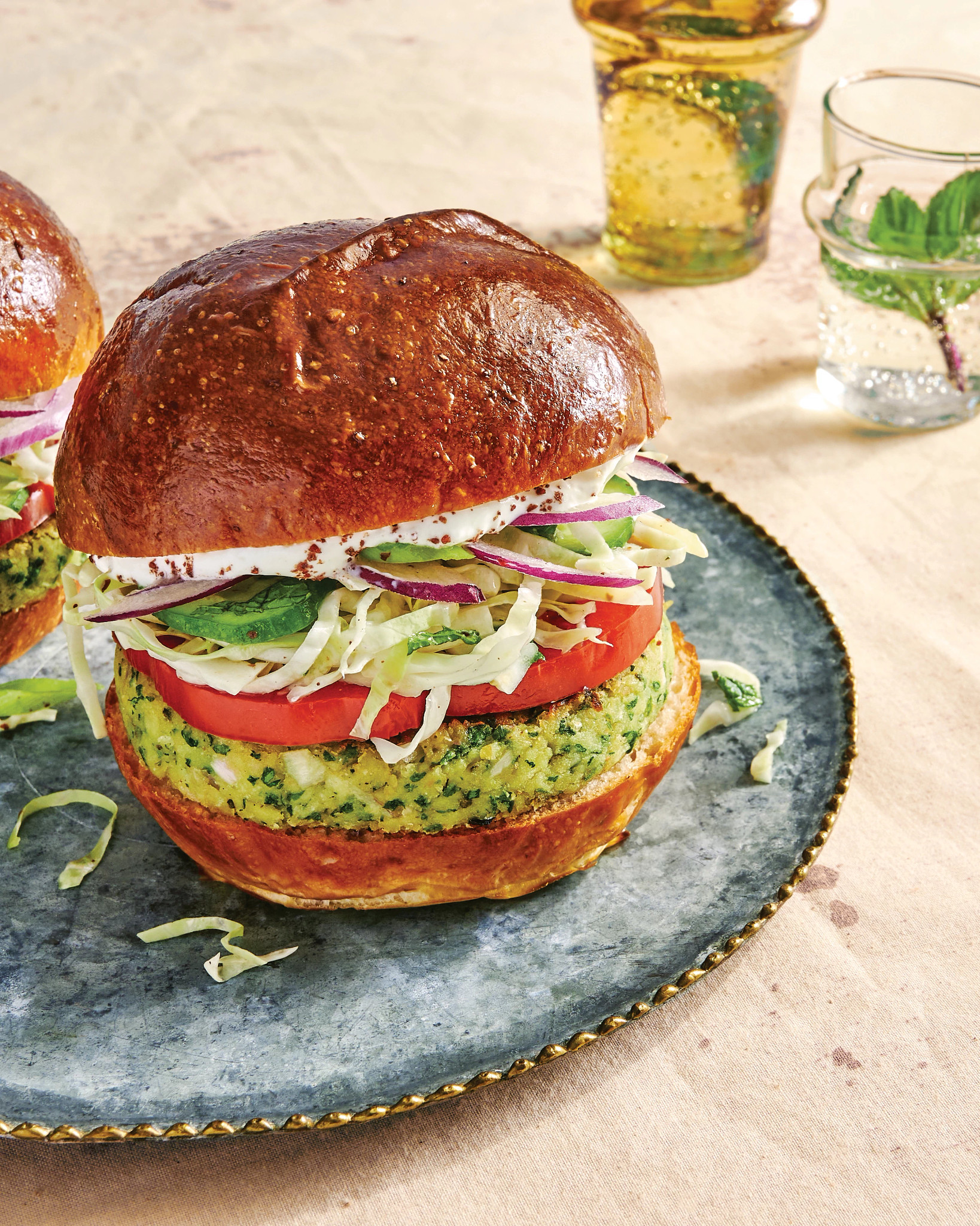 Herby white bean burger on plate