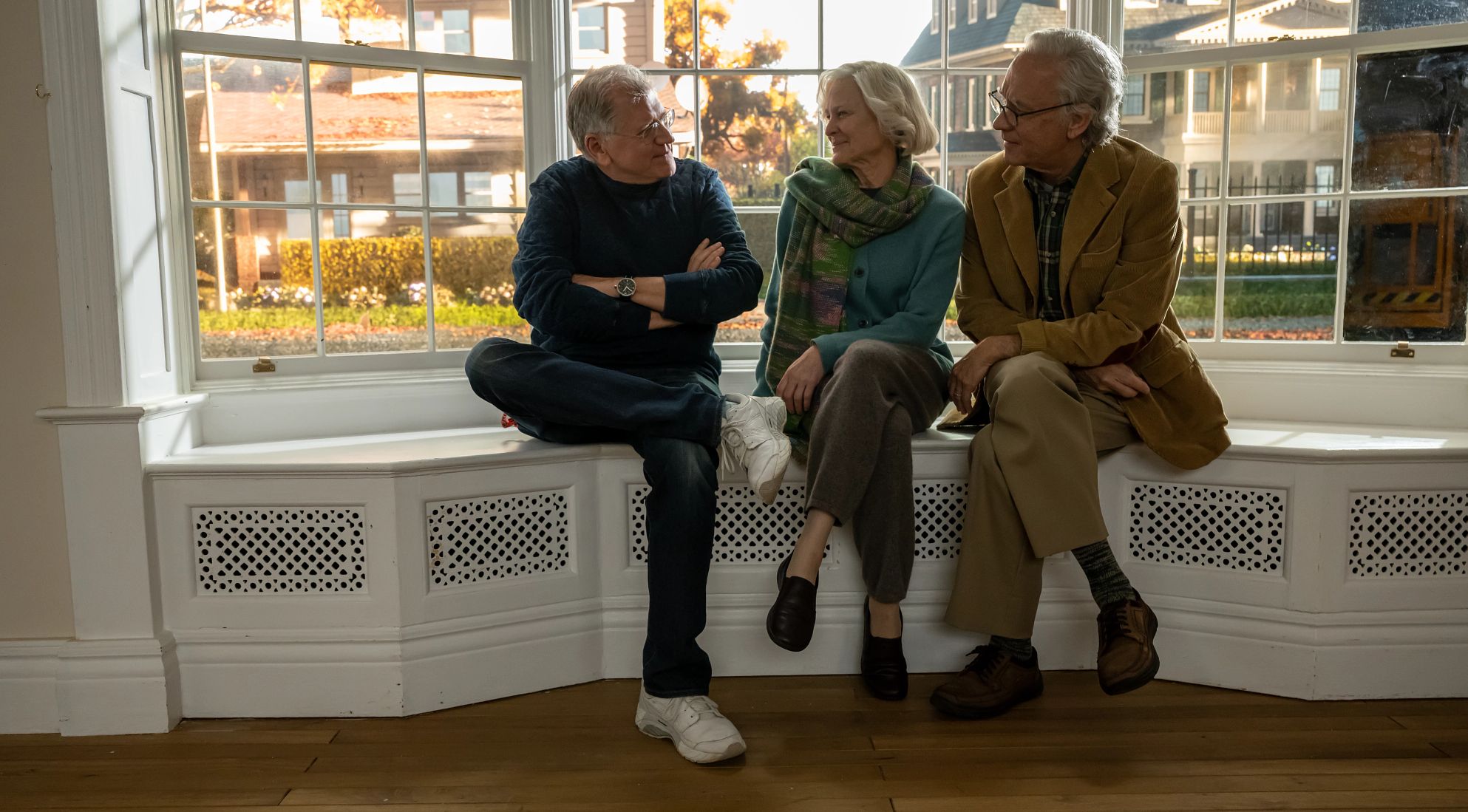 Actors and Director of Here movie Robert Zemeckis, Tom Hanks and Robin Wright sitting together