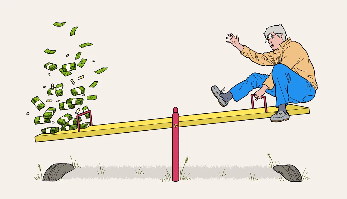 a person on a see saw with money on the other end