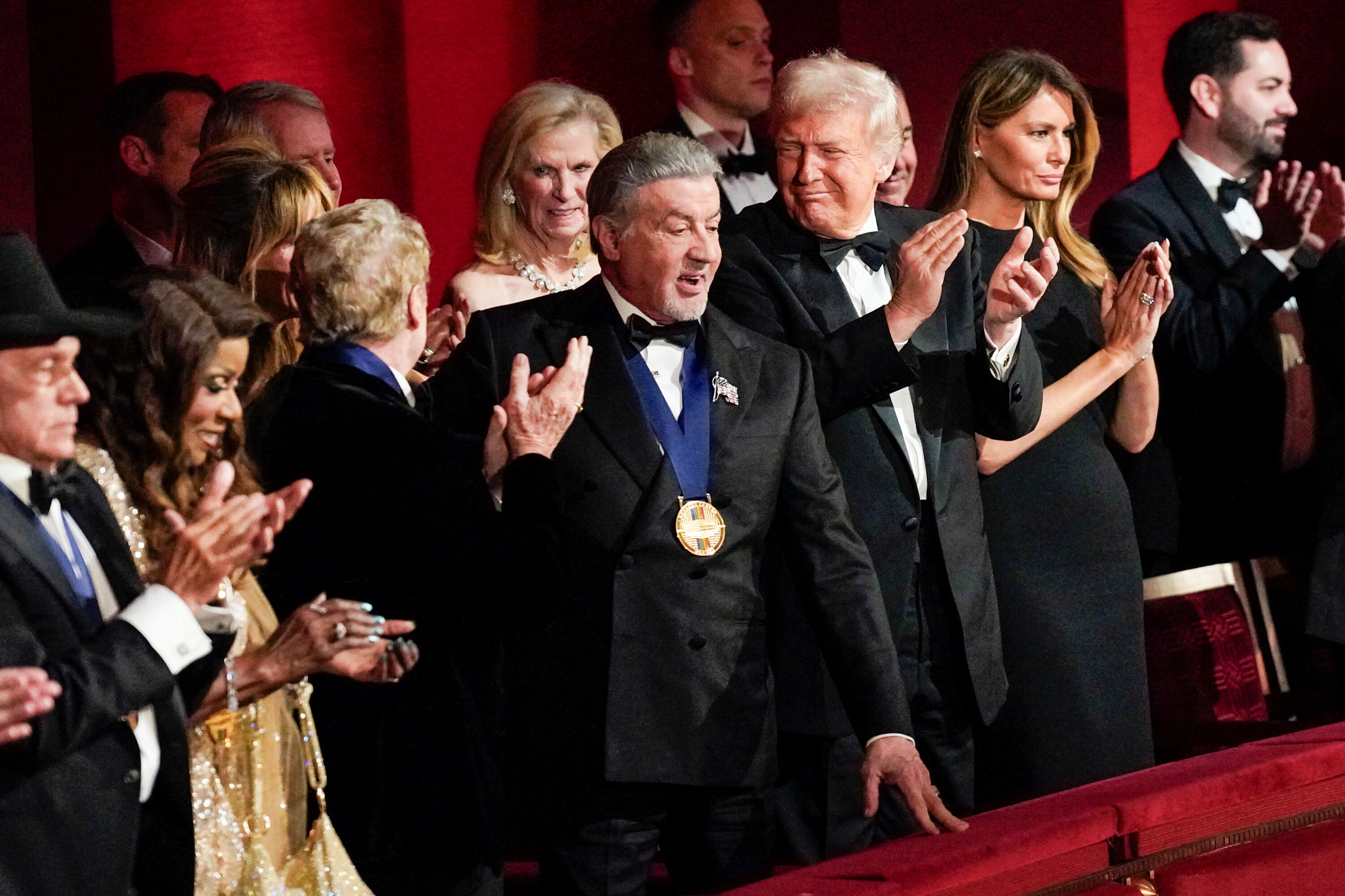 sylvester stallone, president donald trump and first lady melania trump at the 2025 kennedy center honors