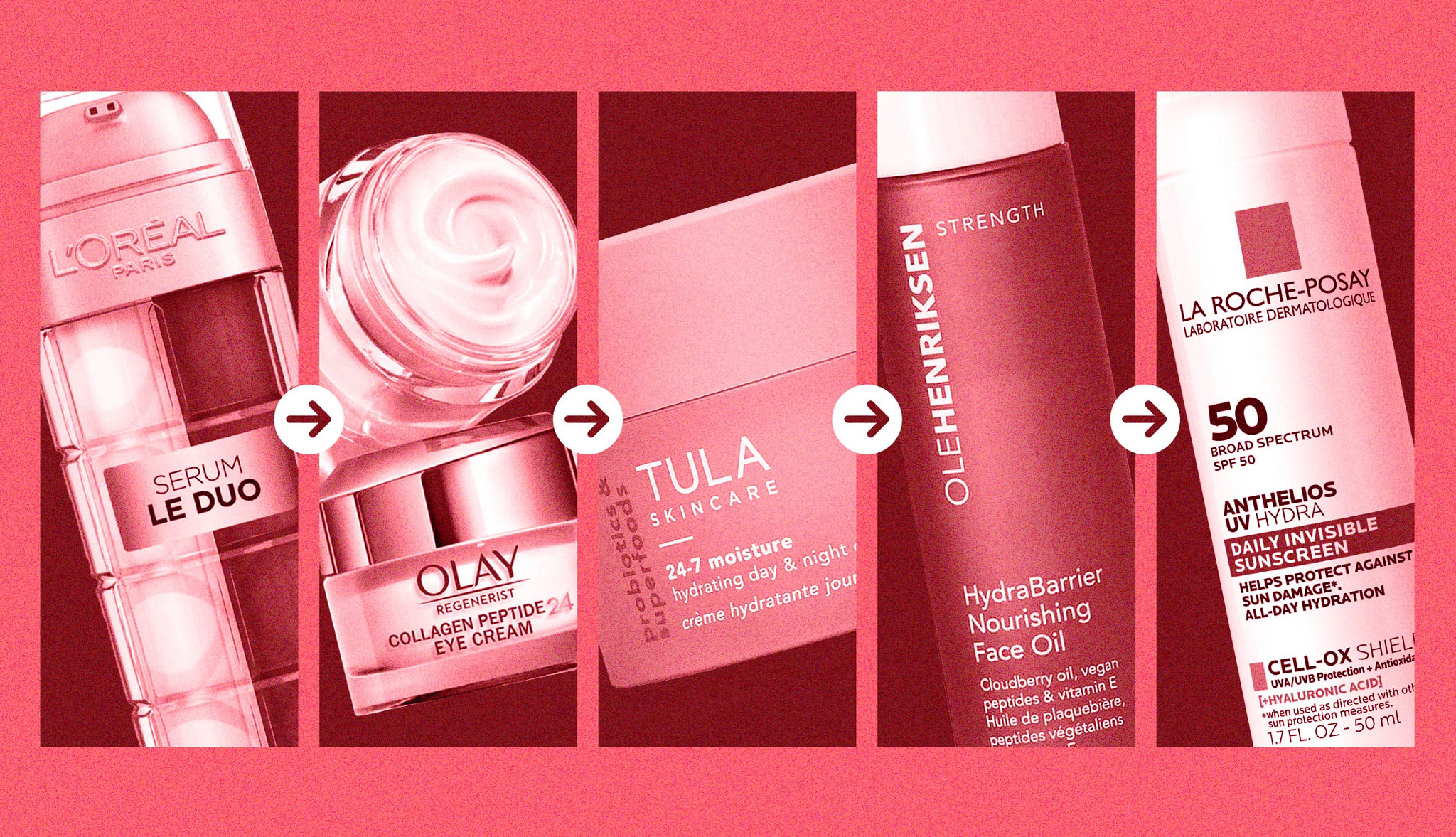 a collage with various skincare products