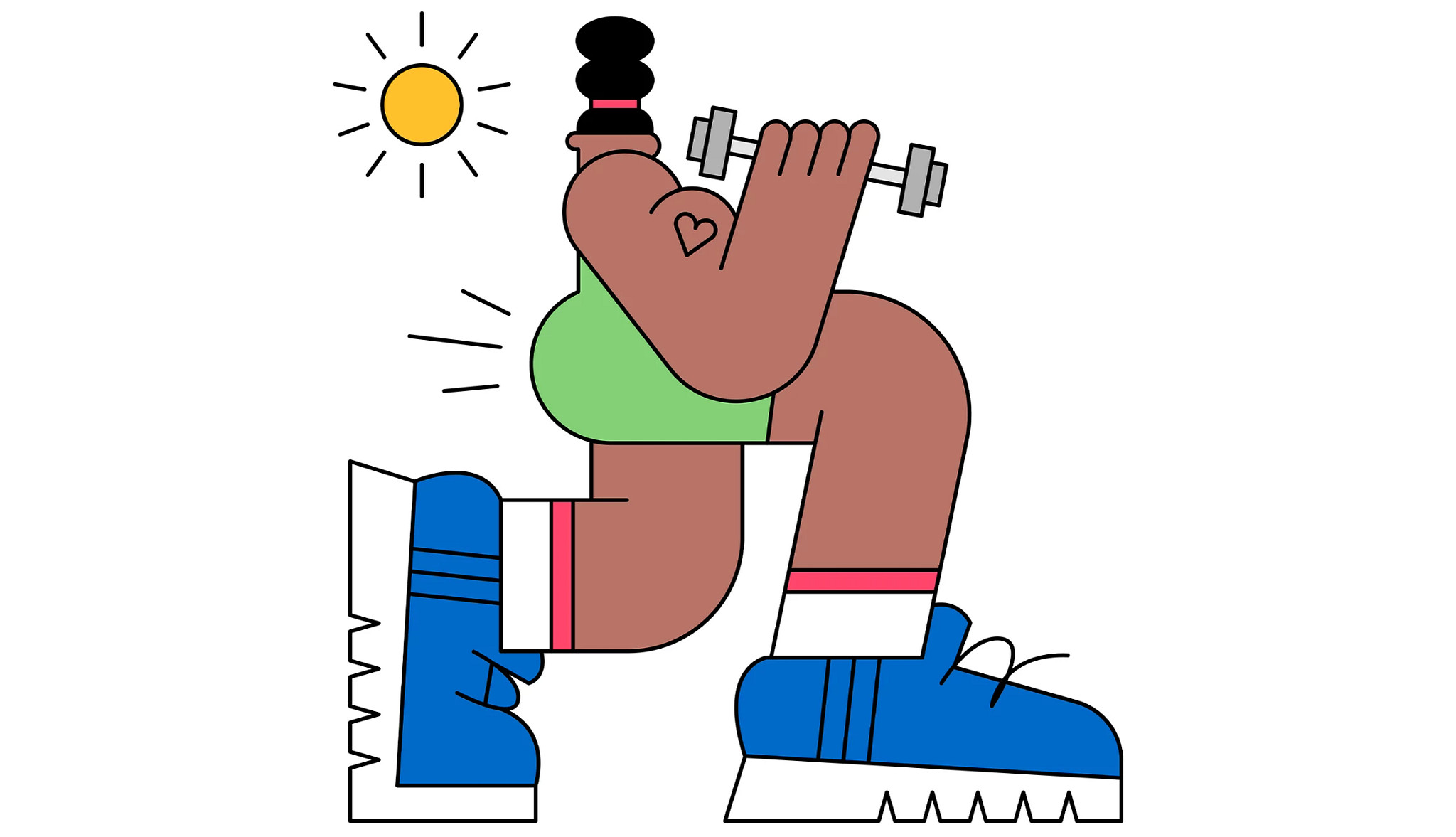 illustration of woman doing lunge with bicep curl