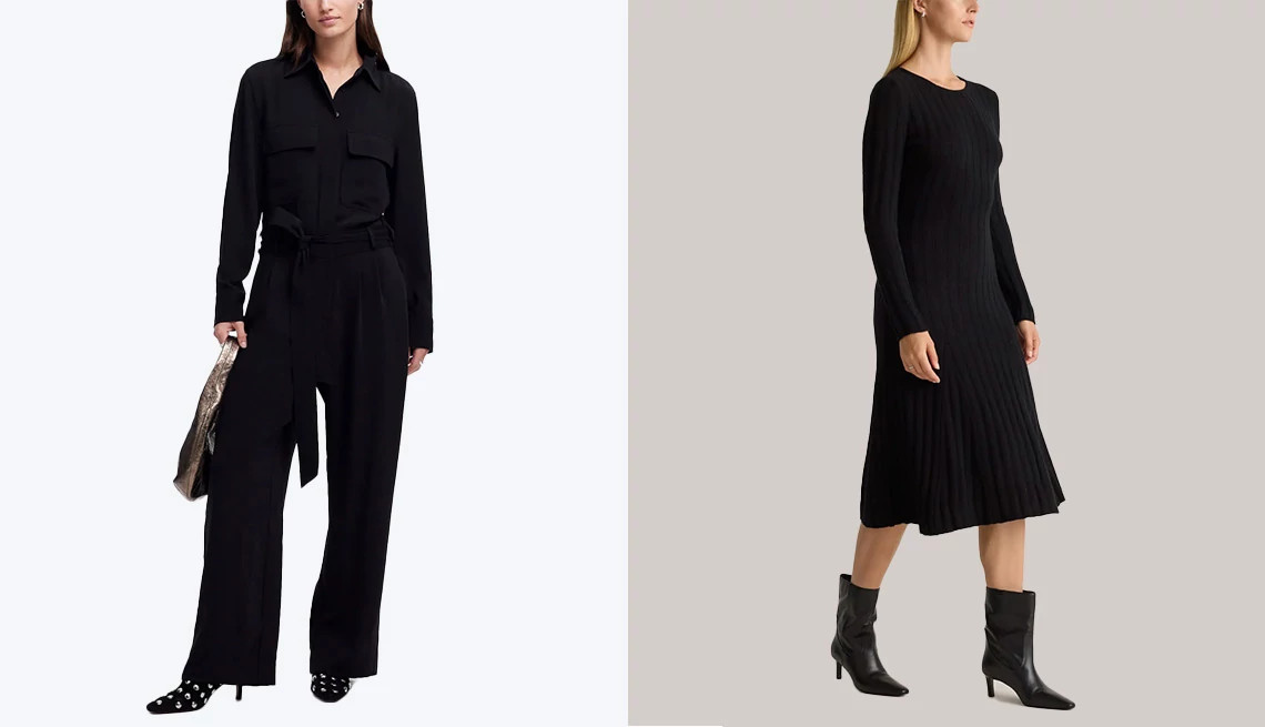 two women in black dresses