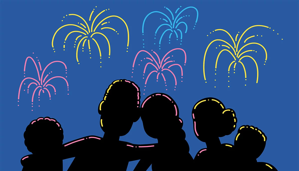 an illustration of a family watching fireworks