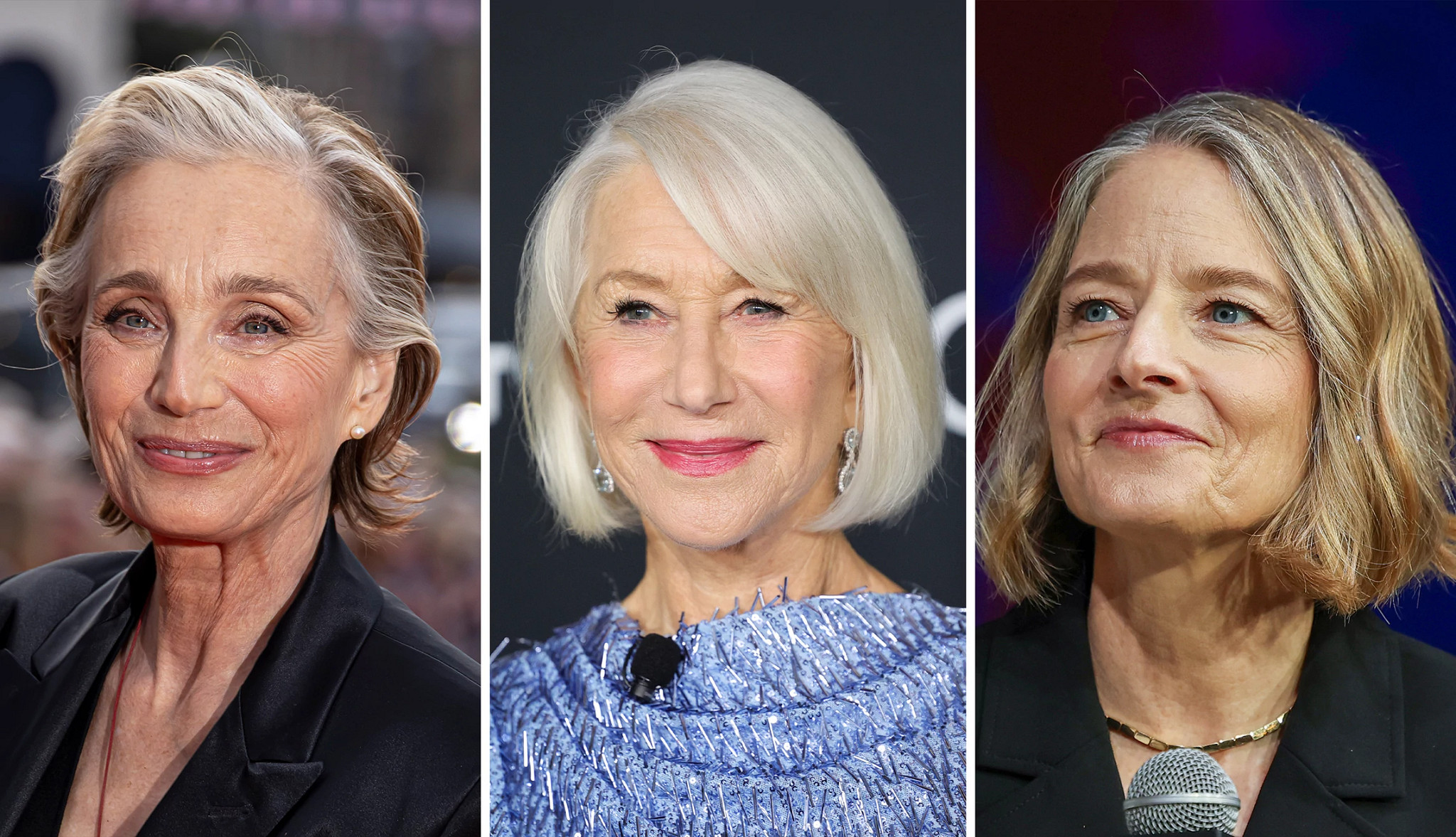 a collage with photos of kristin scott thomas, helen mirren and jodie foster