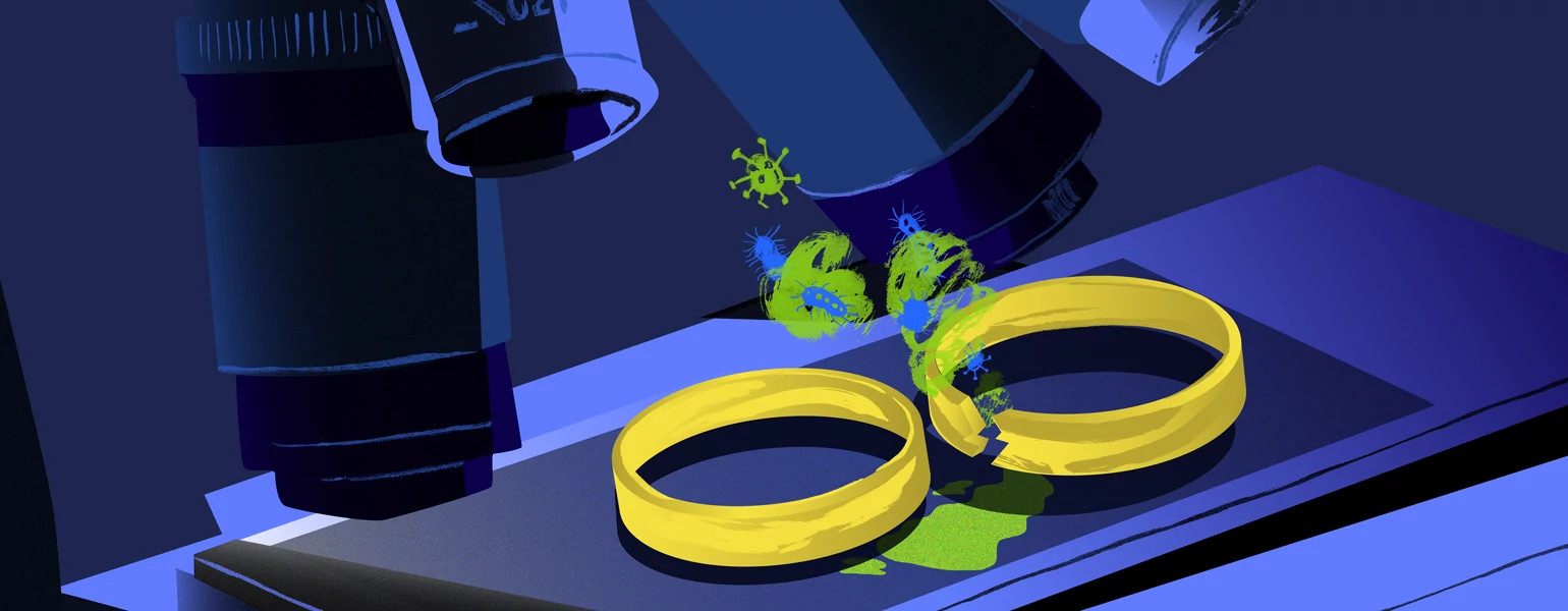 illustration of microscope analyzing wedding rings and hpv virus