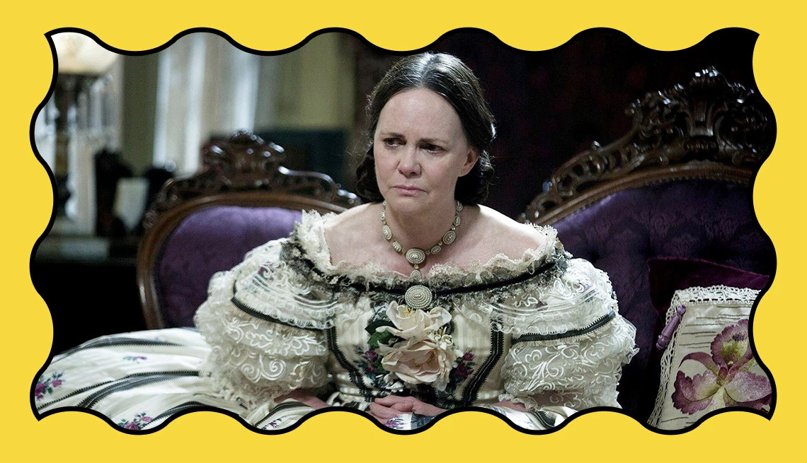 a collage featuring a photo of sally field as mary todd lincoln