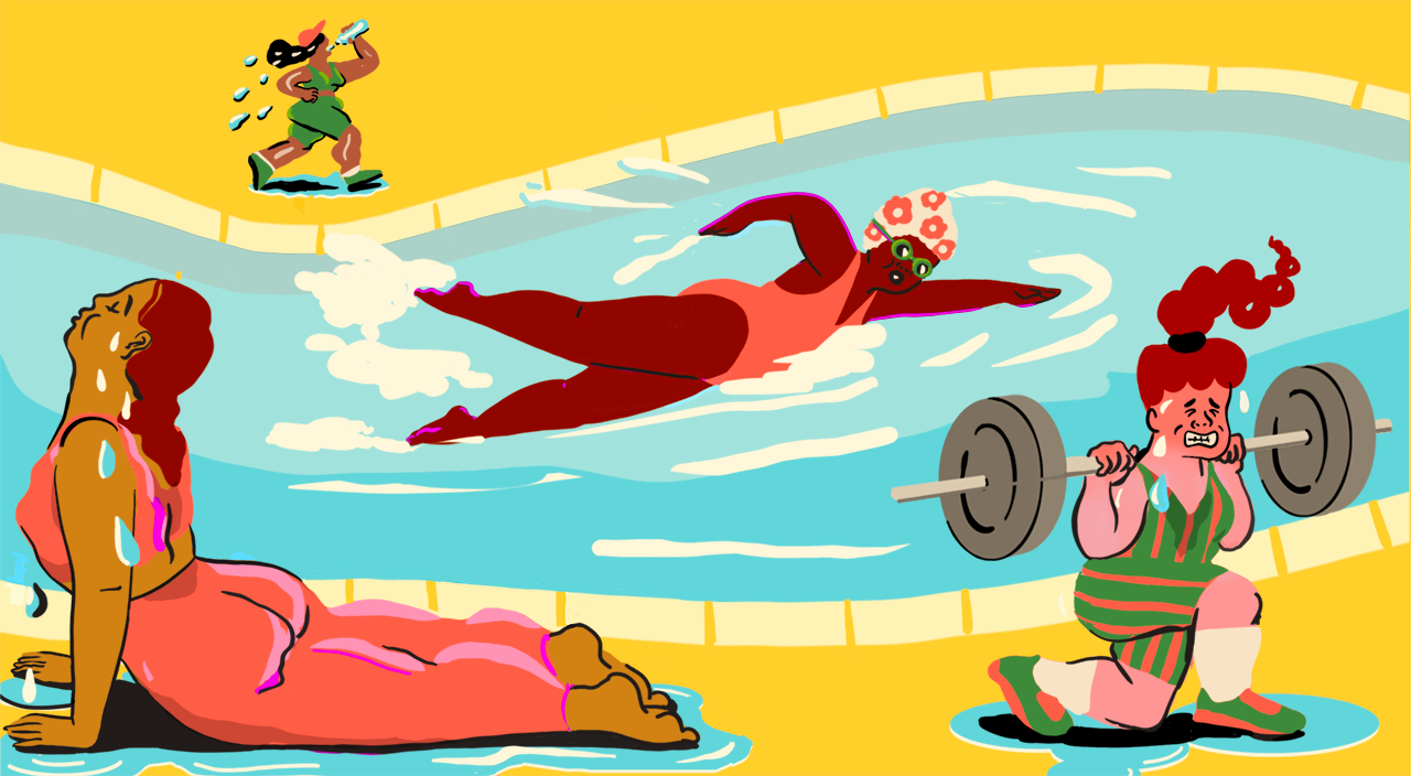 illustration of woman doing different summer exercises