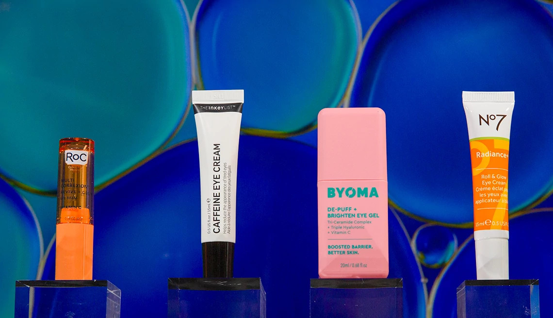 a collage with eye creams