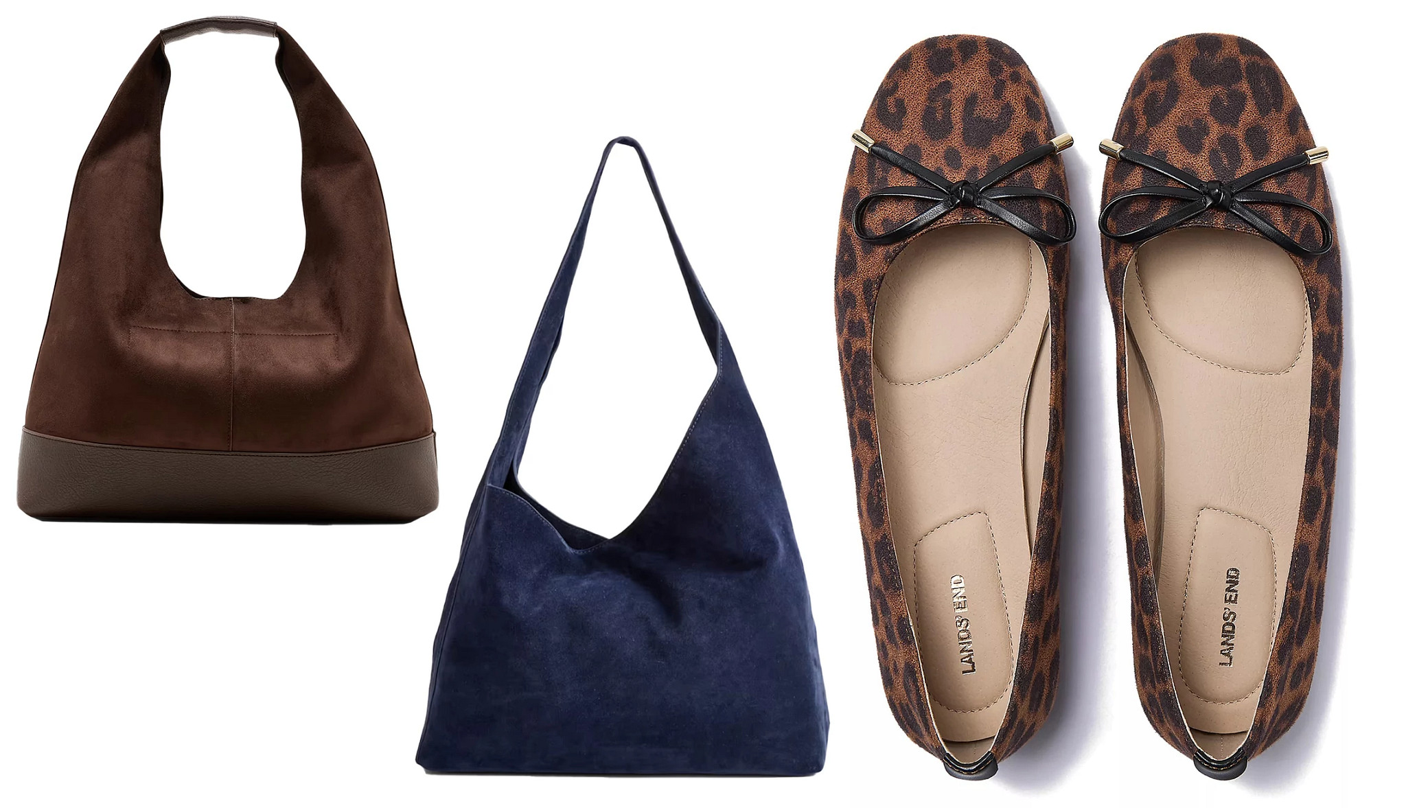 A collage with handbags and shoes in dark neutrals and animal print.