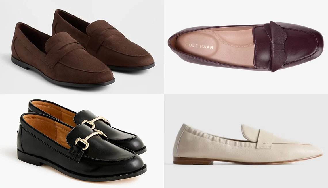 a collage showing four different styles of loafers