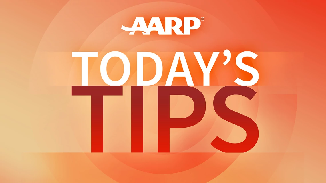 AARP Today's Tips Podcast A A R P Today's Tips Podcast logo on orange background with red and white lettering