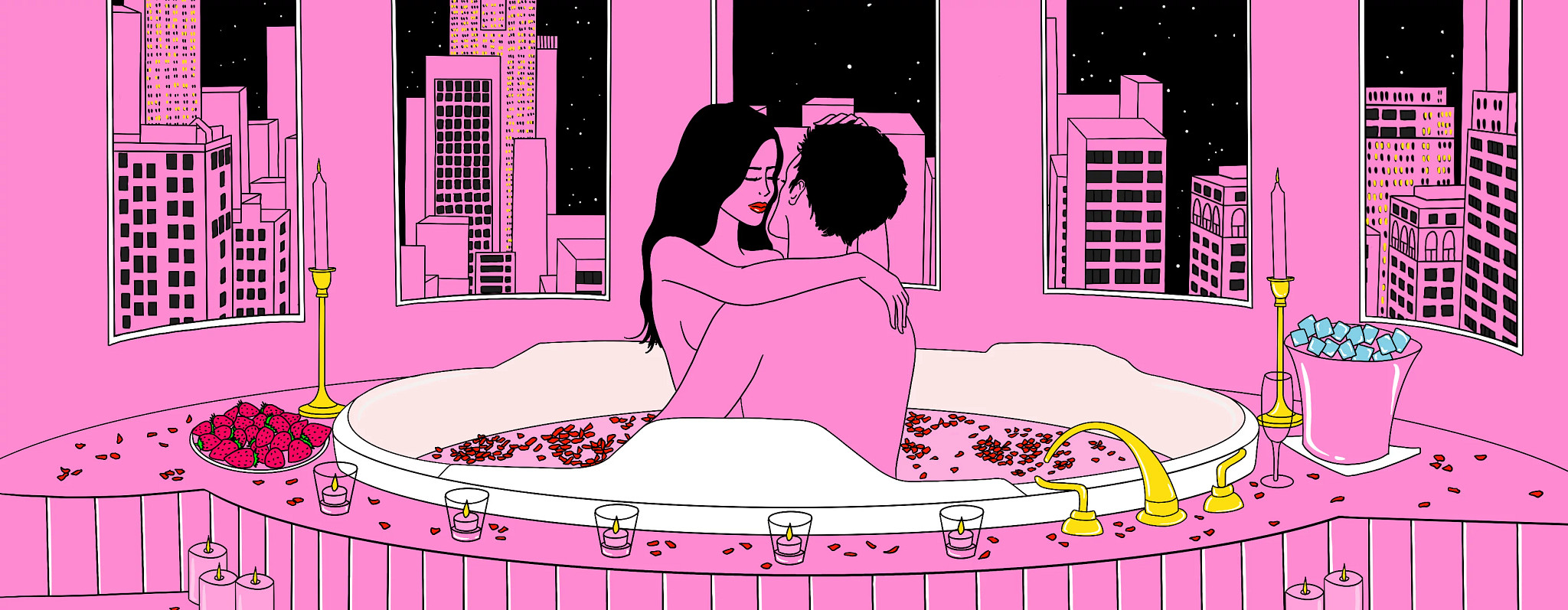 Illustration of a couple spicing it up by making love in bathtub.