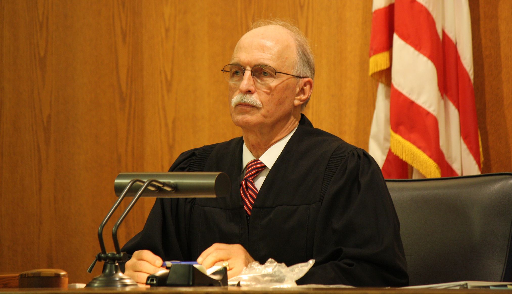 Judge Michael Jackson  judge michael jackson sits at the judge's bench