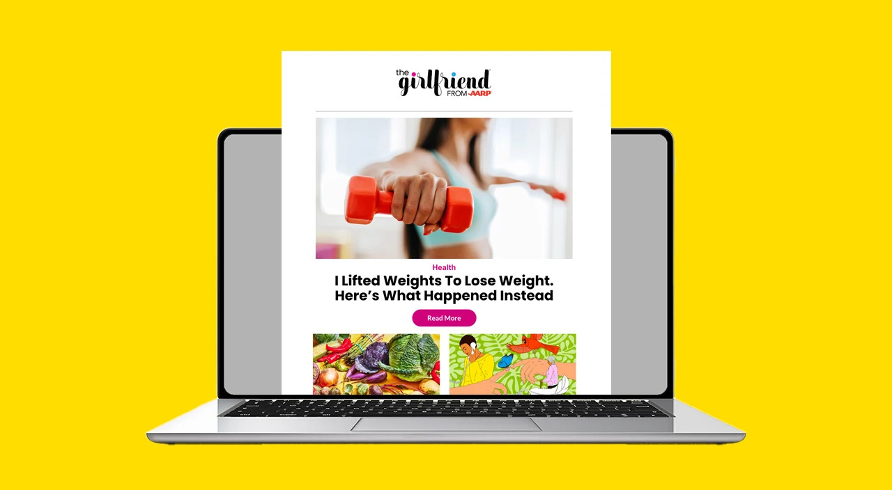 illustration of girlfriend email newsletter on a laptop