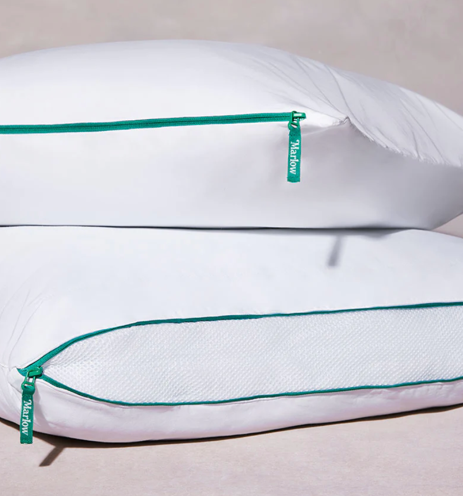Two Brooklinen Marlow Pillows stacked on a plain background
