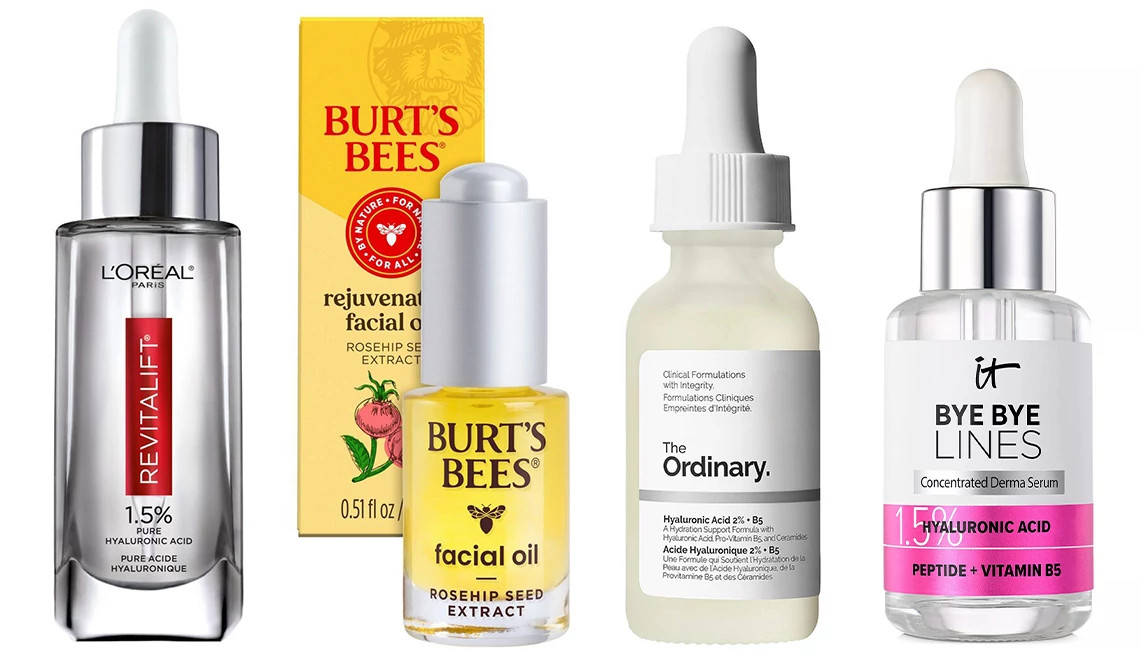 a collage with four different facial serums