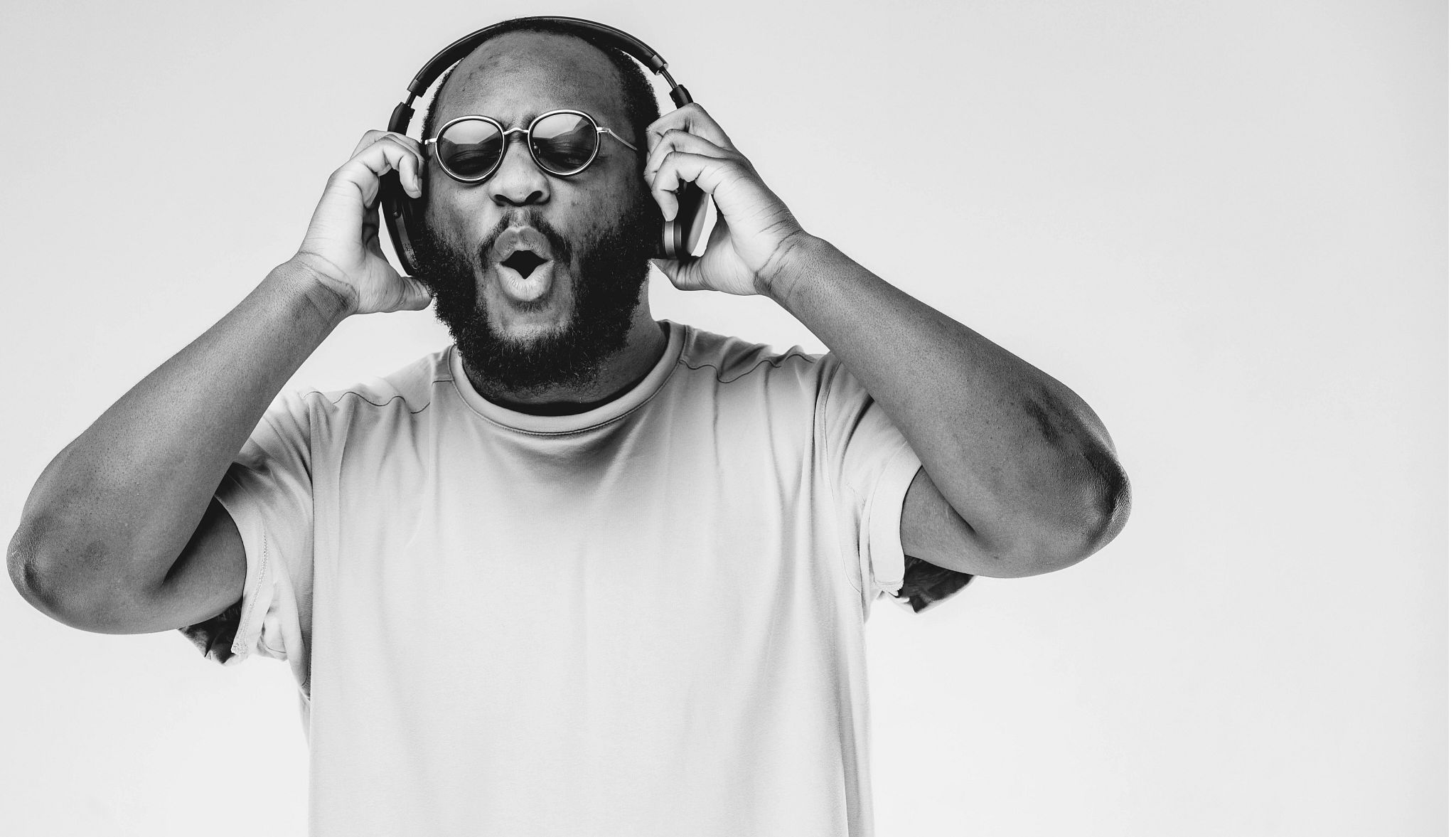 Portrait of beard African American musician in the studio Portrait of beard African American musician in the studio