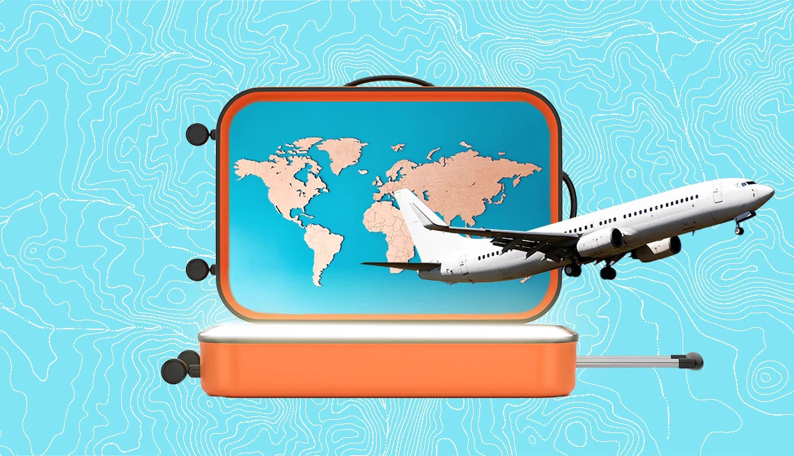 Avión volando fuera de una maleta