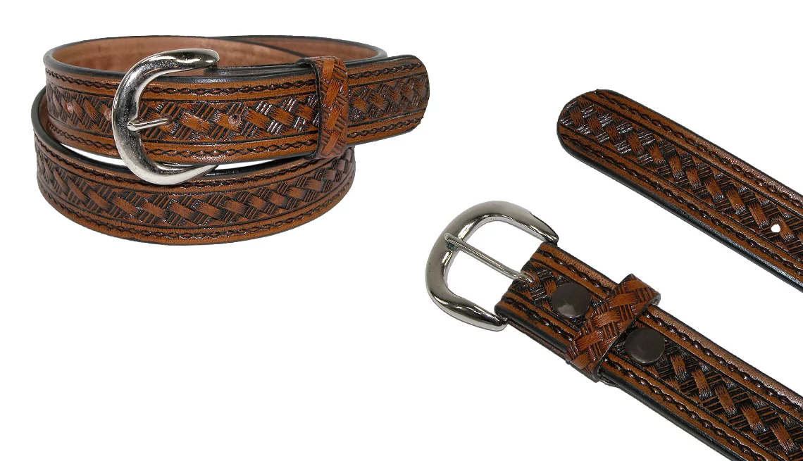 CTM Men’s Leather Western Belt With Removable Buckle