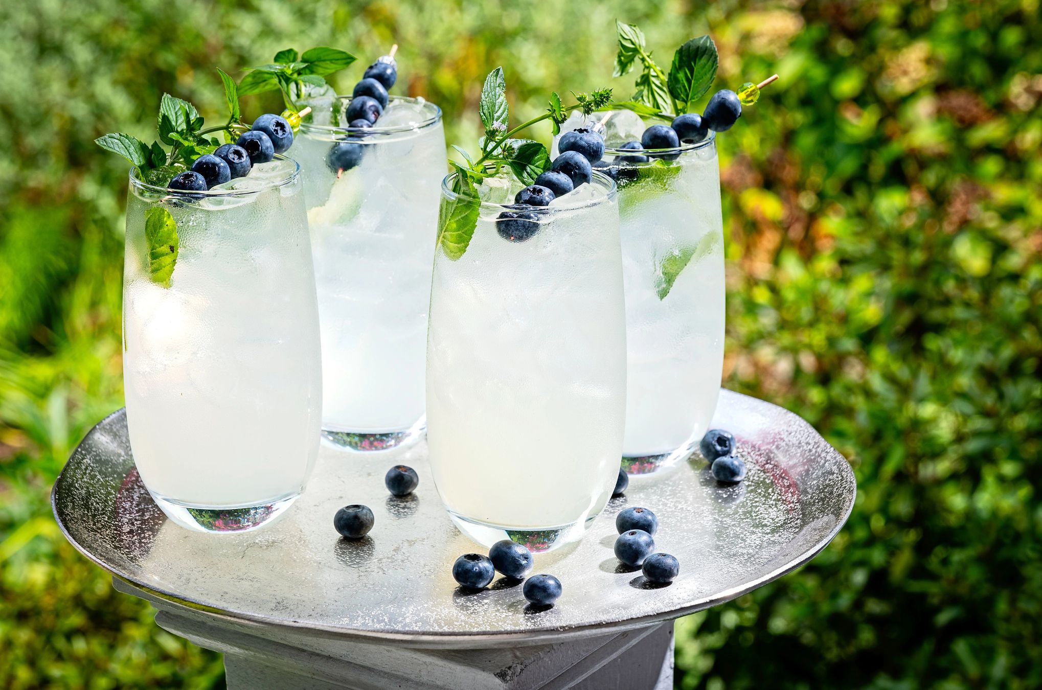 consider adding blueberries to your drink 4 glasses of Blueberry Vodka on a tray table