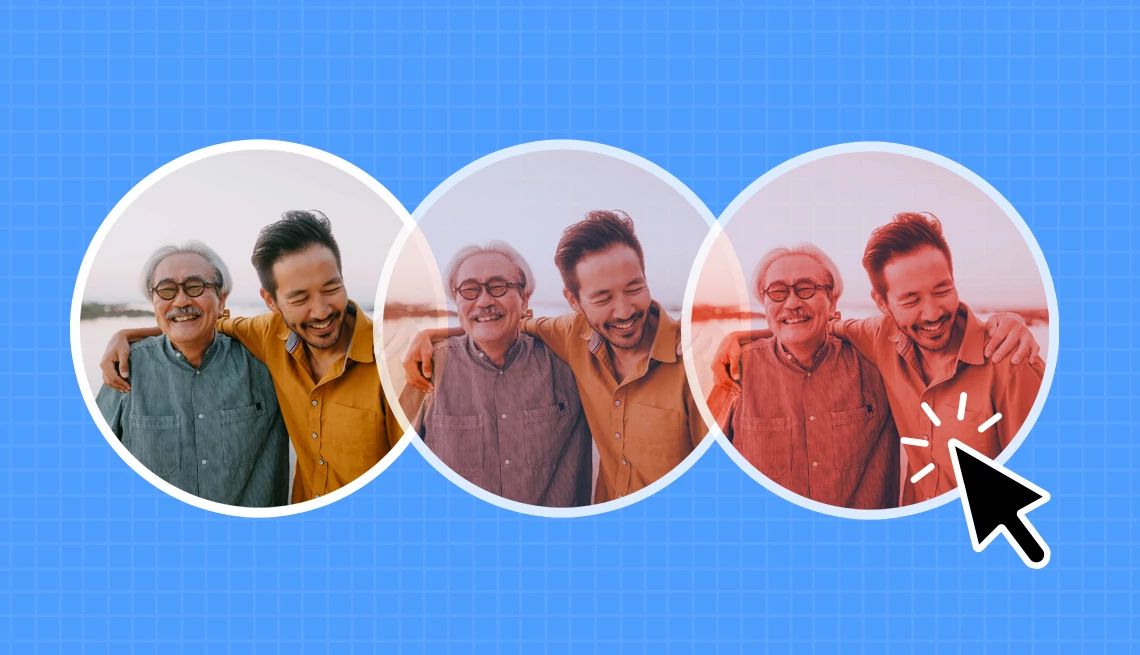 Facebook Cloning Scams three images of smiling adults, each one more faded than the last