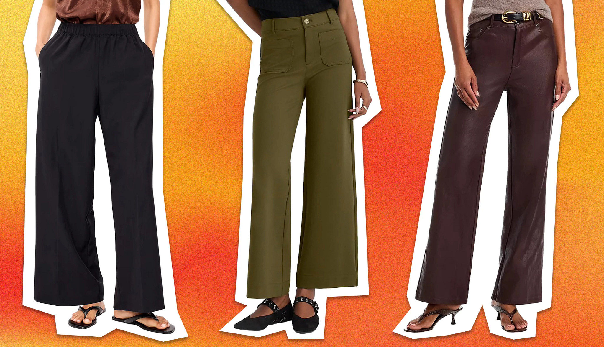 a collage with different styles of womens pants
