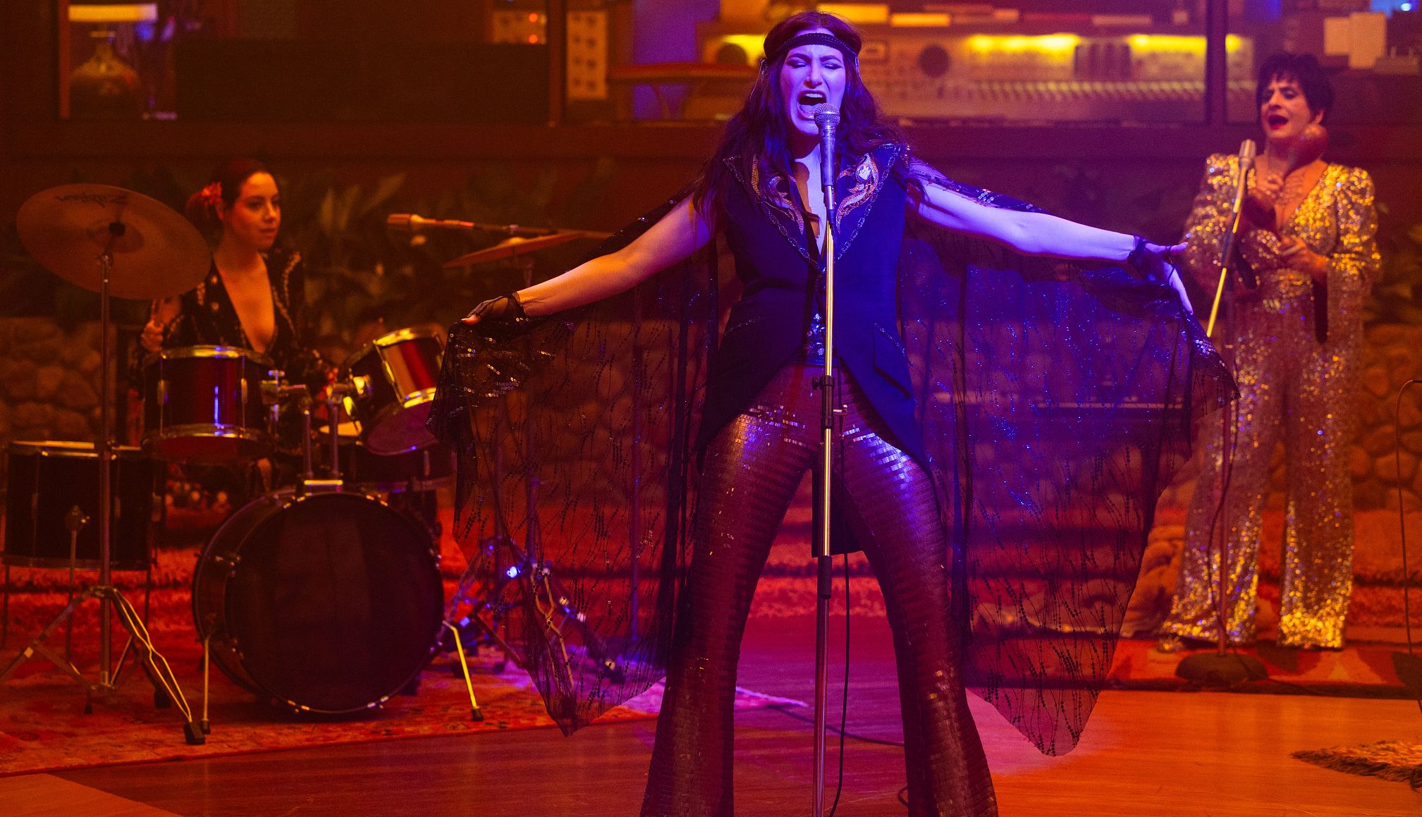 Best Movies and TV Shows on Disney+ Aubrey Plaza, Kathryn Hahn and Patti LuPone performing music in the Disney Plus series Agatha All Along