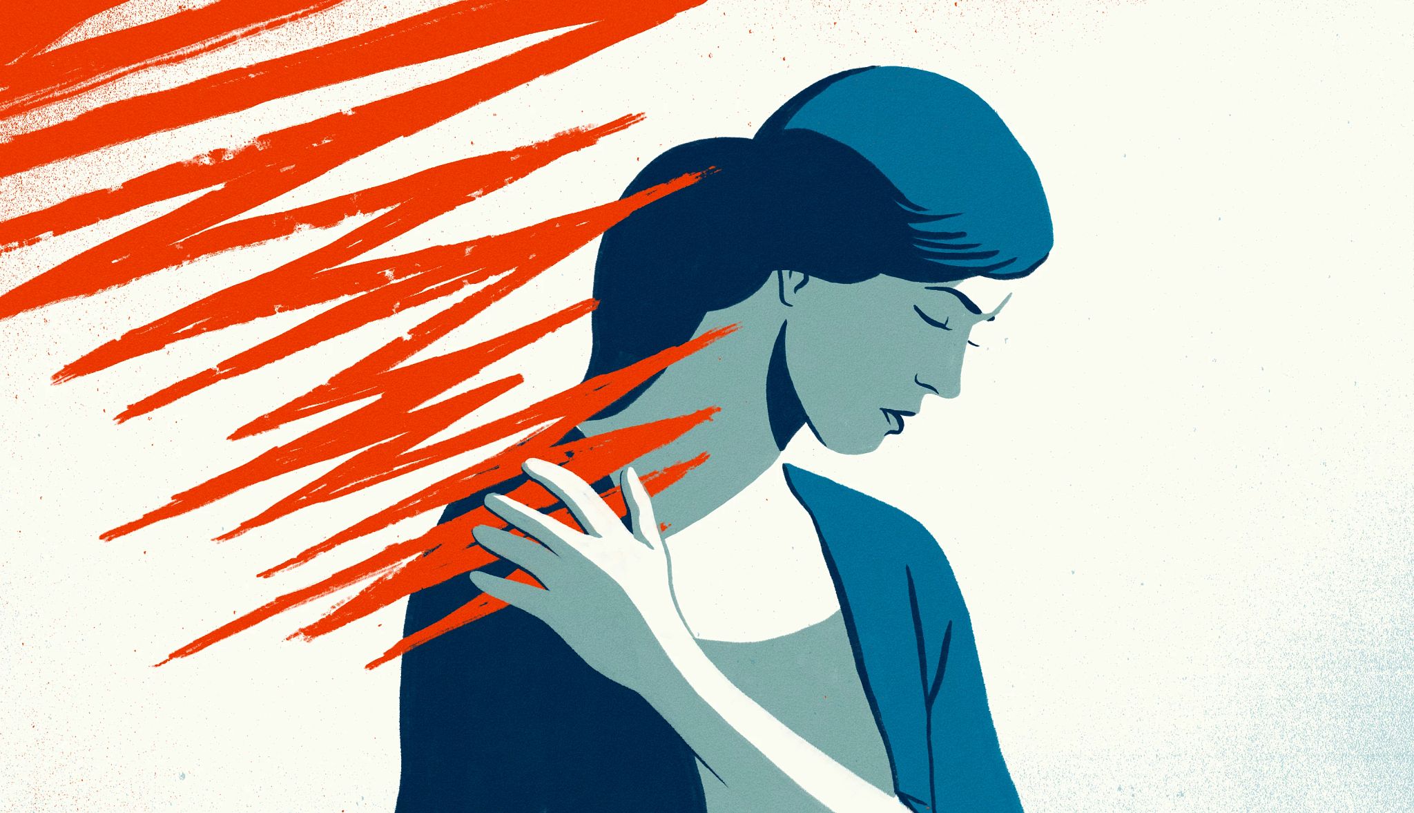 Polymyalgia Rheumatica illustration of woman grabbing her shoulder in pain