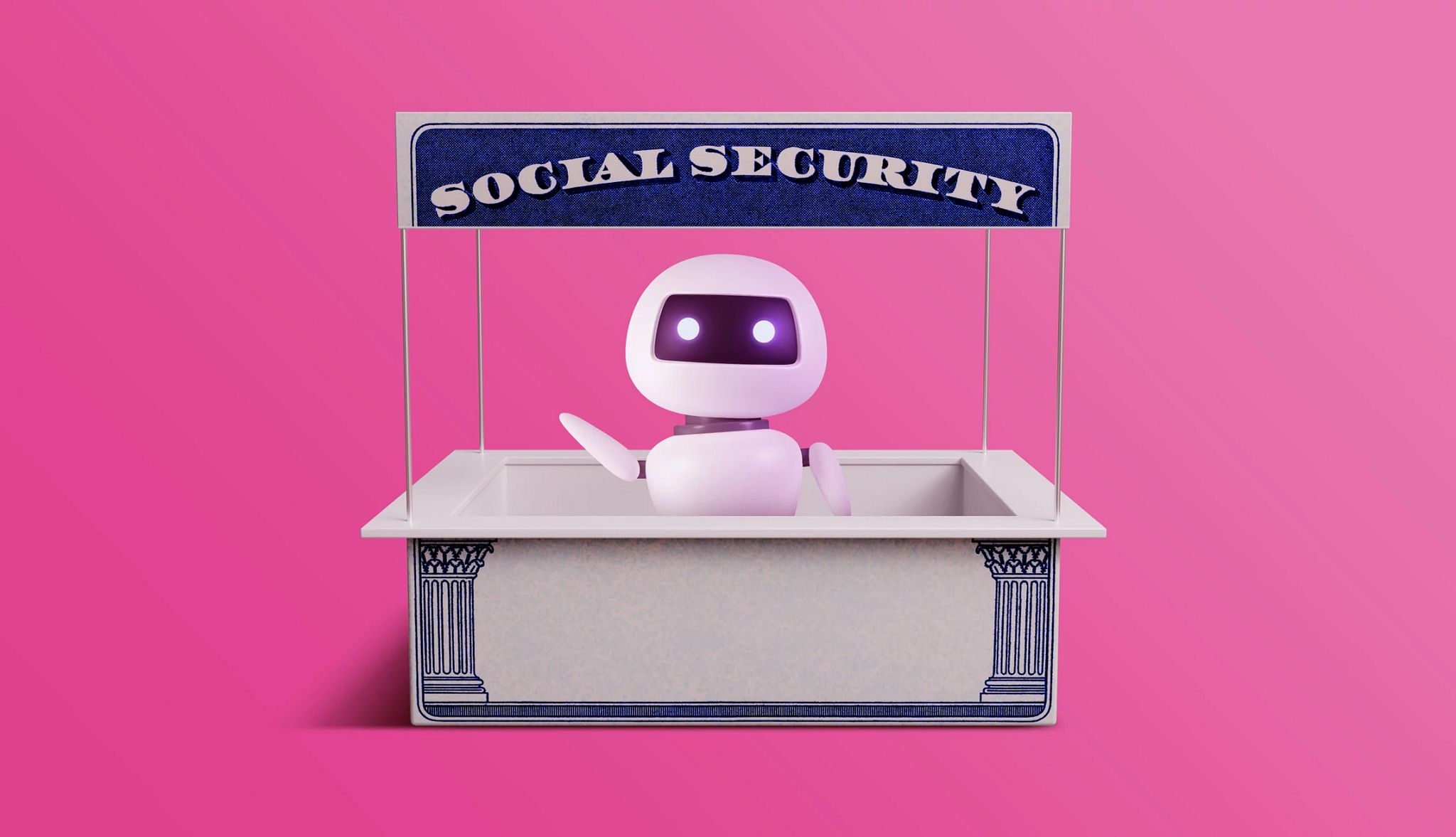 AI in Social Security Customer Service a robot inside a social security card booth