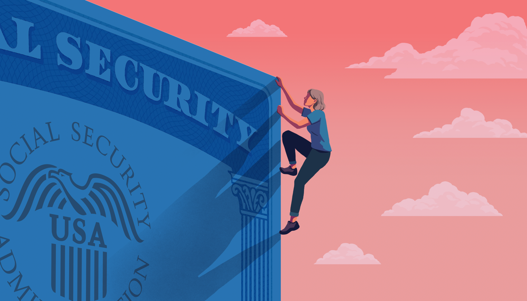a person climbs a giant social security card
