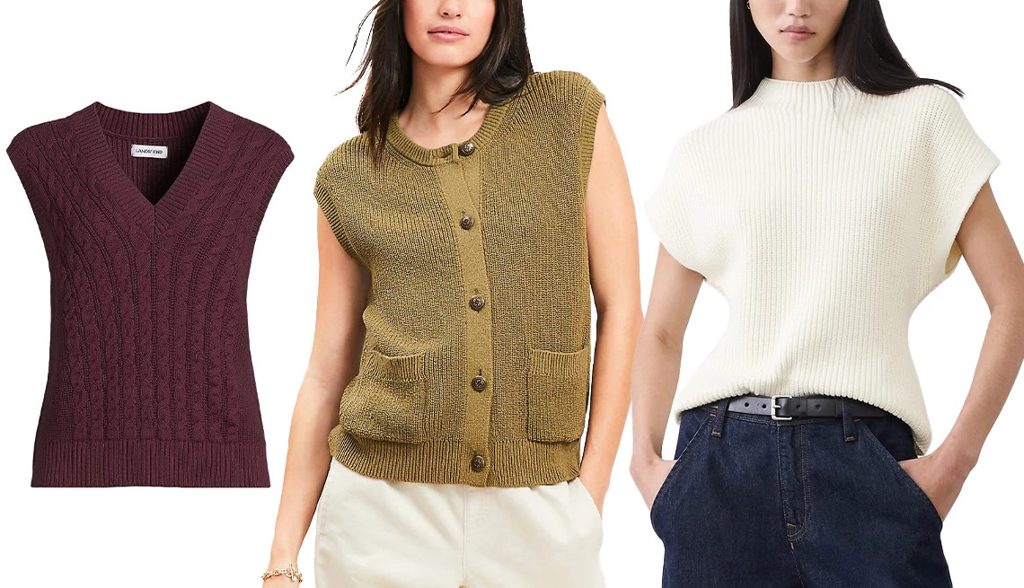 a collage with three different sweater vests