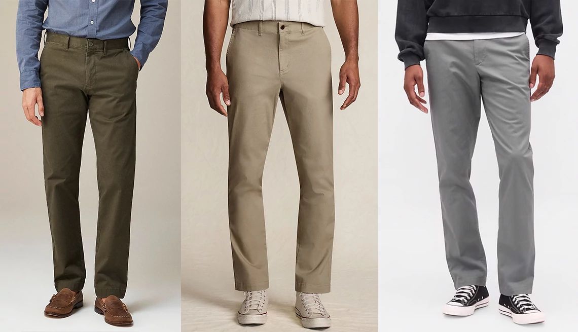Wardrobe Essentials for Men a collage showing three different pairs of straight leg trousers