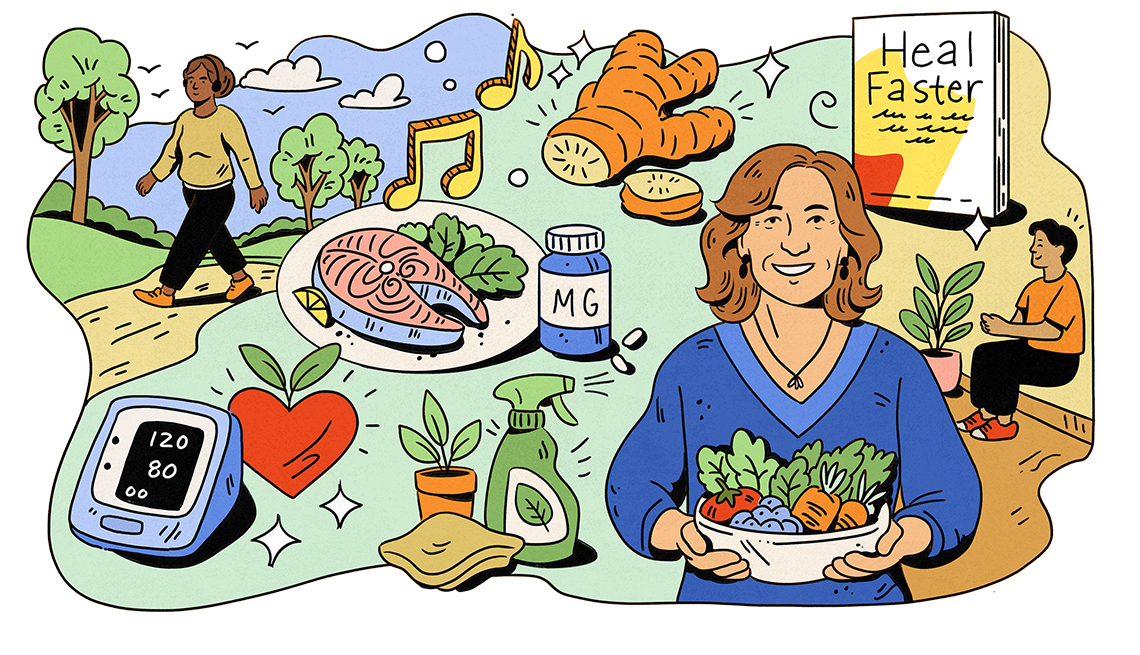 Integrative Medicine Benefits woman and healthy foods and habits