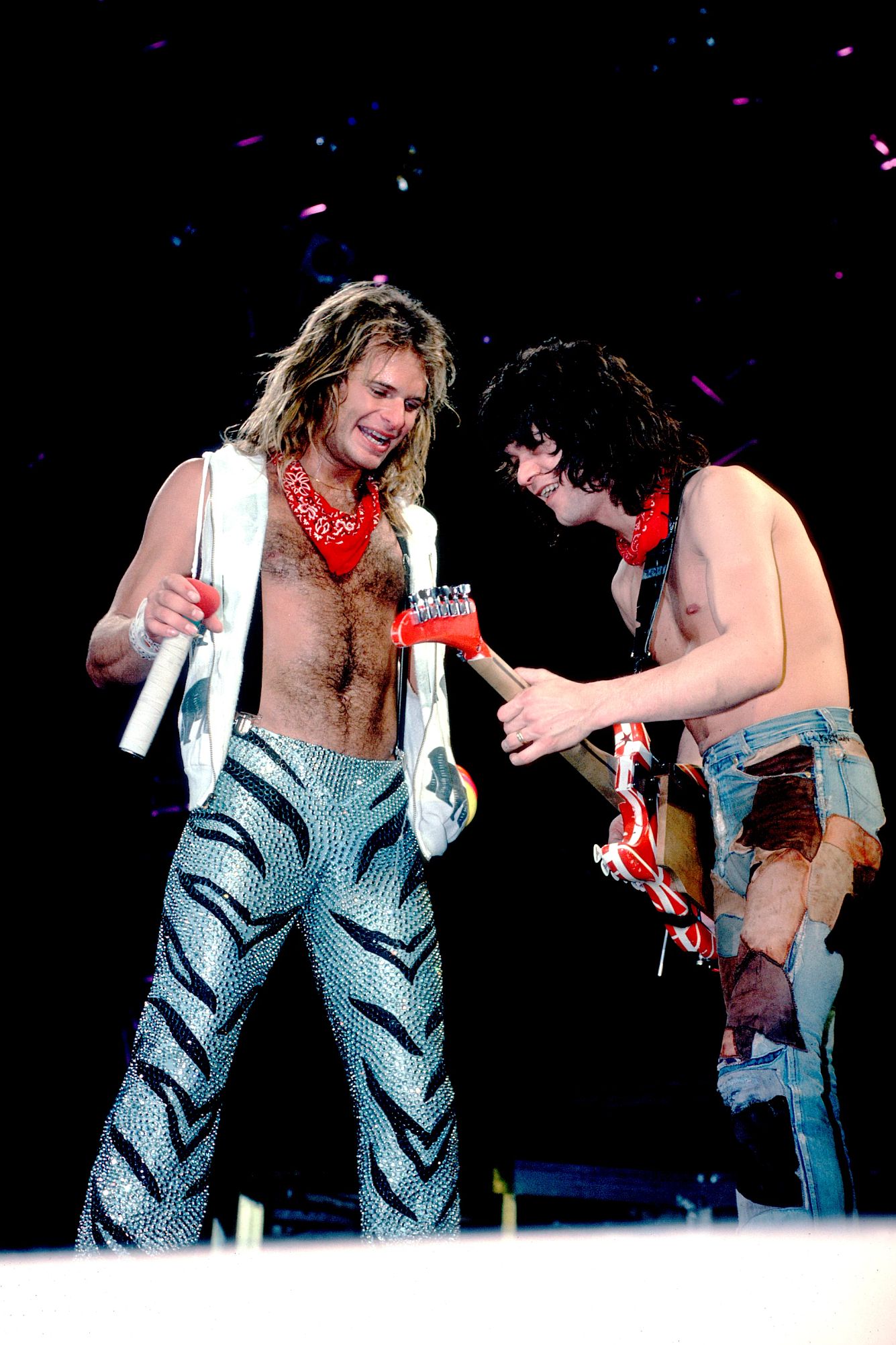 Van Halen on stage David Lee Roth and Eddie Van Halen performing onstage