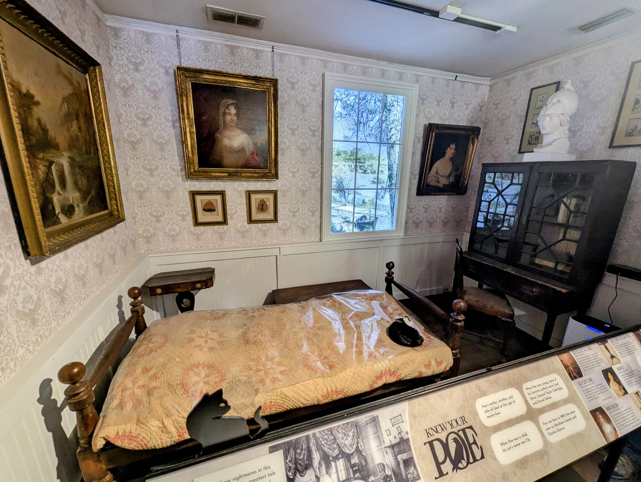 A re-creation of Edgar Allan Poe's childhood bedroom, including the bed he slept in as a boy.